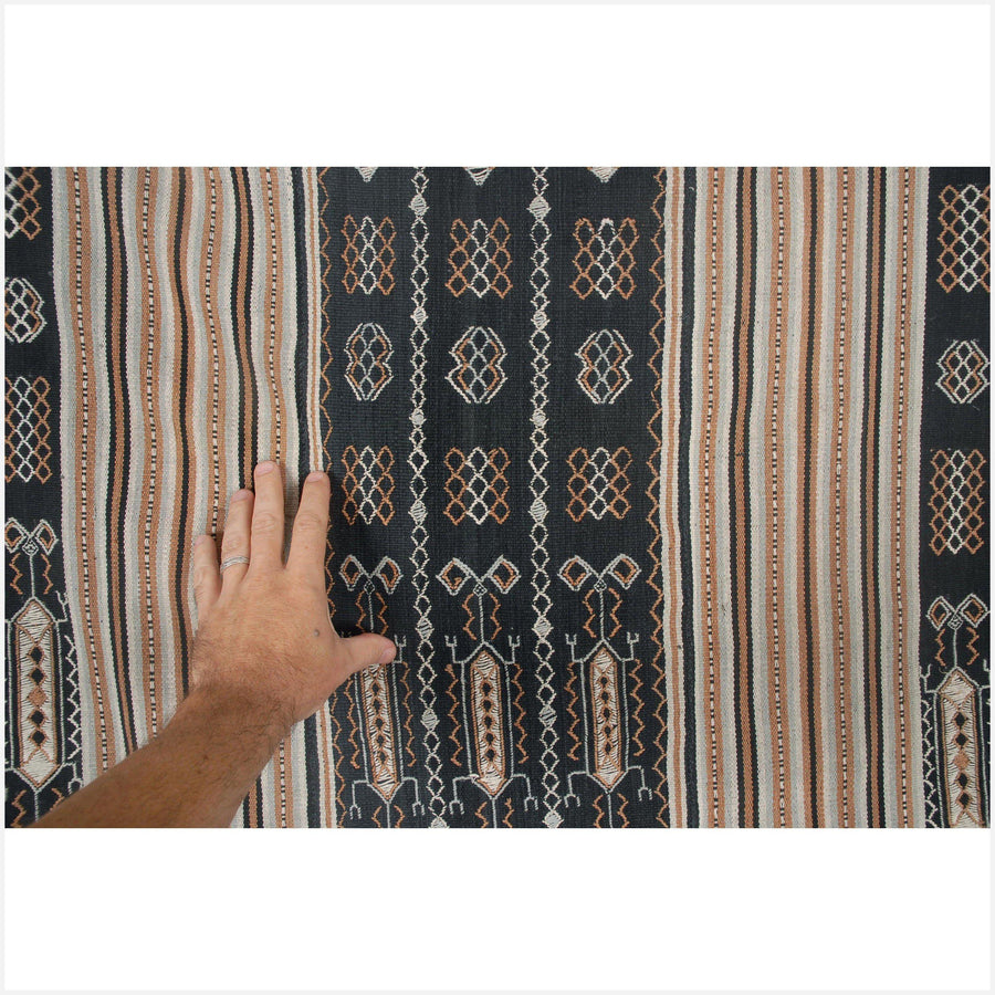 Ayutupas buna Timor handwoven heavy cotton textile natural vegetable dye black gray brown blue cream red mauve ethnic tapestry ethnic tribal fabric Indonesian hill tribe home decor boho runner CD13