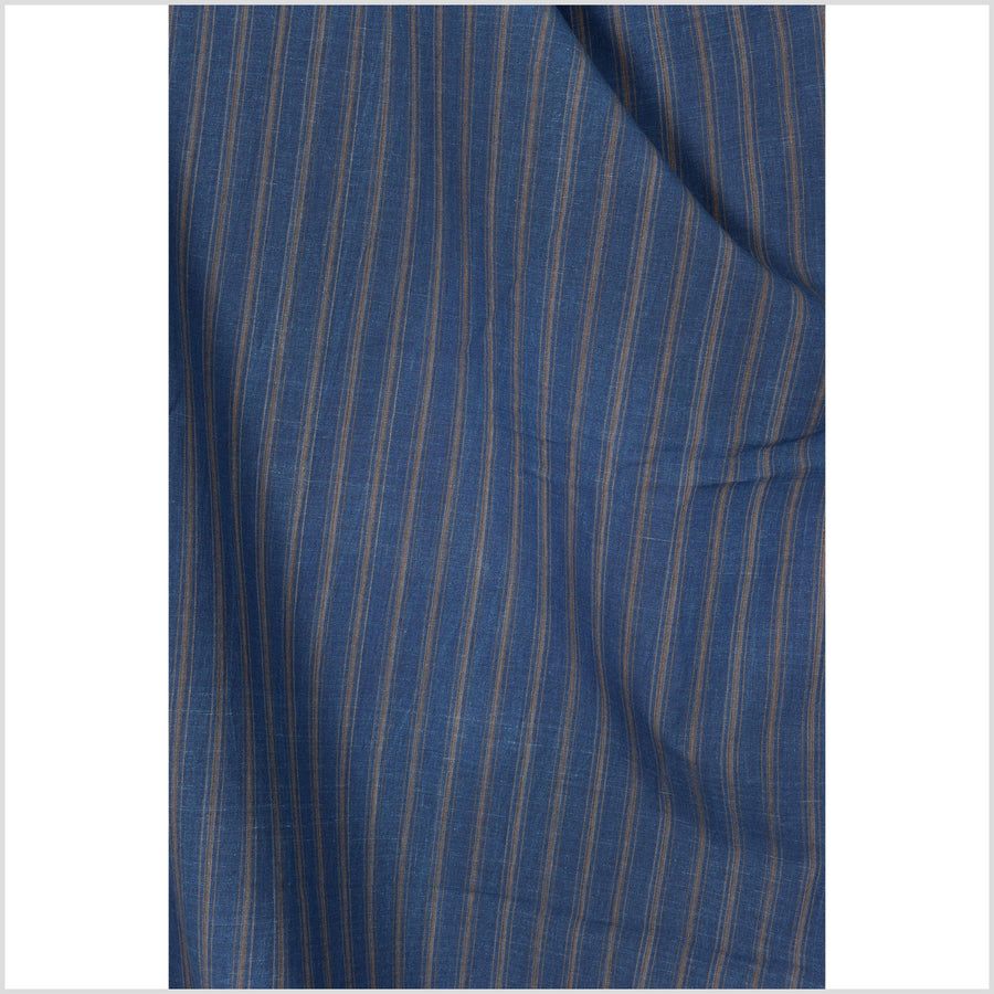 Gorgeous indigo blue & brown striped handwoven cotton fabric, medium weight organic dye, Thailand craft supply, sold by the yard PHA346