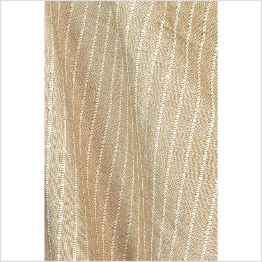 Light brown tan and cream handwoven cotton fabric, ribbed texture, striped, double-sided, Thai woven material per 10 yards PHA325-10