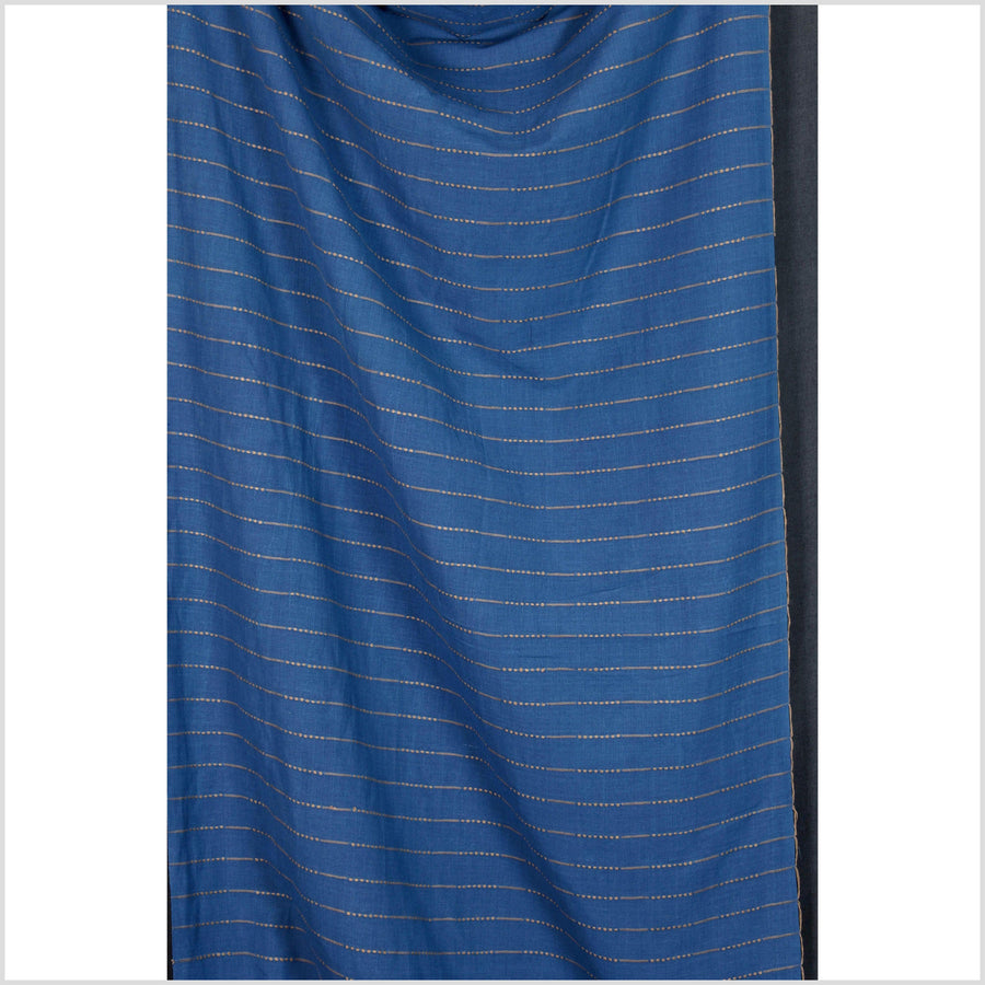 Navy blue color, handwoven cotton fabric with woven mocha striping, light/medium-weight, Thai woven craft, fabric sold by the yard PHA341