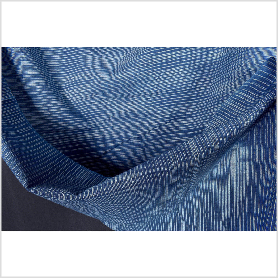 Navy indigo blue, 100% cotton, handwoven Thailand fabric, light/medium-weight, mesmerizing stripe pattern, sold by yard PHA339