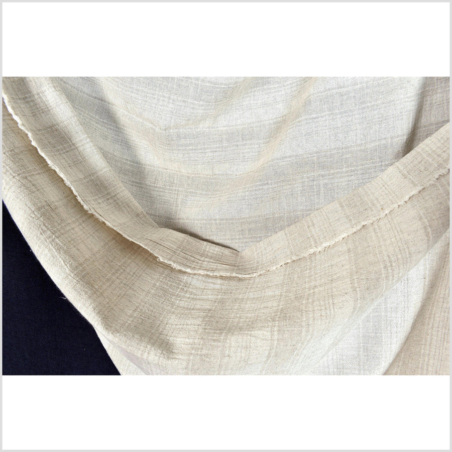 Striped neutral cotton and linen crepe fabric, horizontal cream and beige banding, Thailand woven craft sold by the yard PHA342