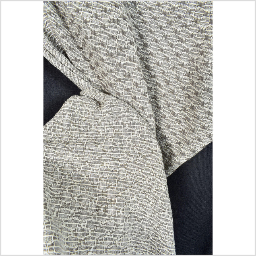 Textured warm gray & white cotton lightweight fabric, 2-sided, striking pattern, Thailand woven craft, sold by the yard PHA354
