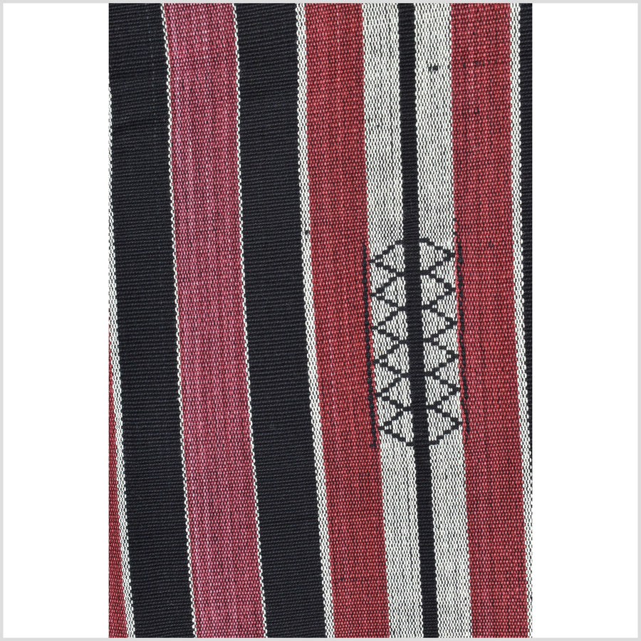 Tribal home decor ethnic Naga blanket, geometric stripe gray black red blush handwoven cotton throw boho Thailand Burma India tapestry EC100