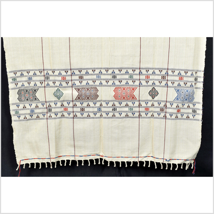 Pale yellow Naga minority ethnic textile tribal home decor Hmong blanket handwoven cotton bed throw Burma boho Chin India textile EC105