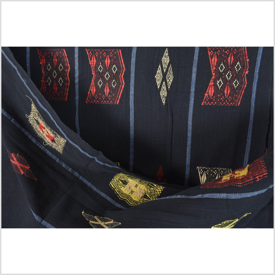Elegant black Naga minority textile, ethnic tribal home decor blanket, handwoven cotton bed throw Burma boho Chin India textile EC106