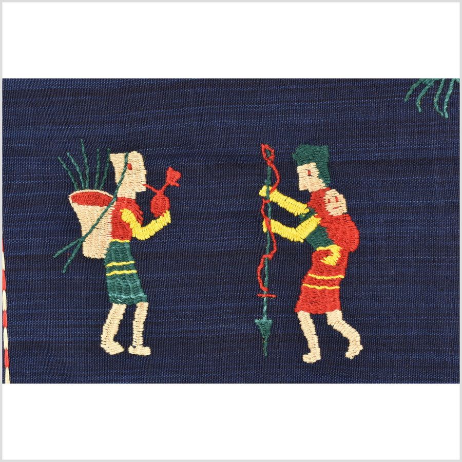 Cobalt blue Naga tribal textile cotton story quilt jungle hut embroidered boho Burma hill tribe tapestry Thailand India EC163