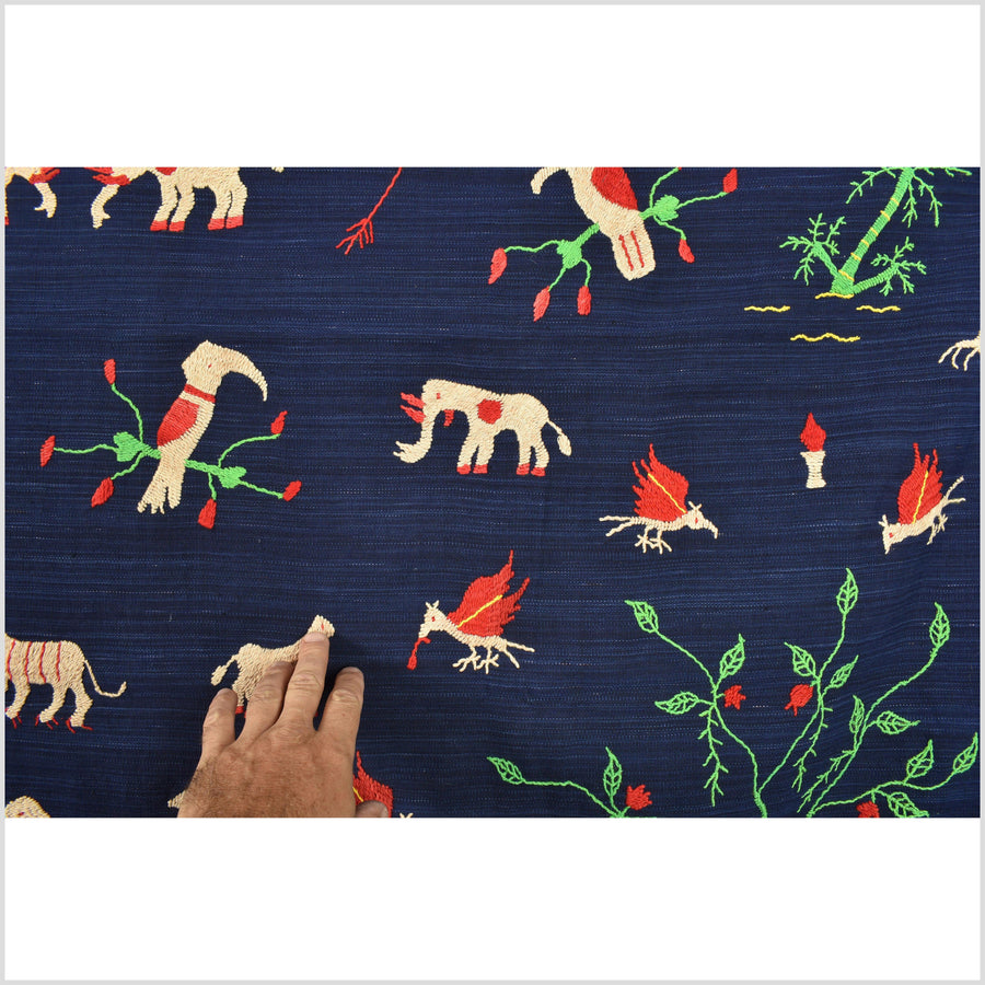 Cobalt blue Naga tribal textile cotton story quilt jungle hut embroidered boho Burma hill tribe tapestry Thailand India EC165