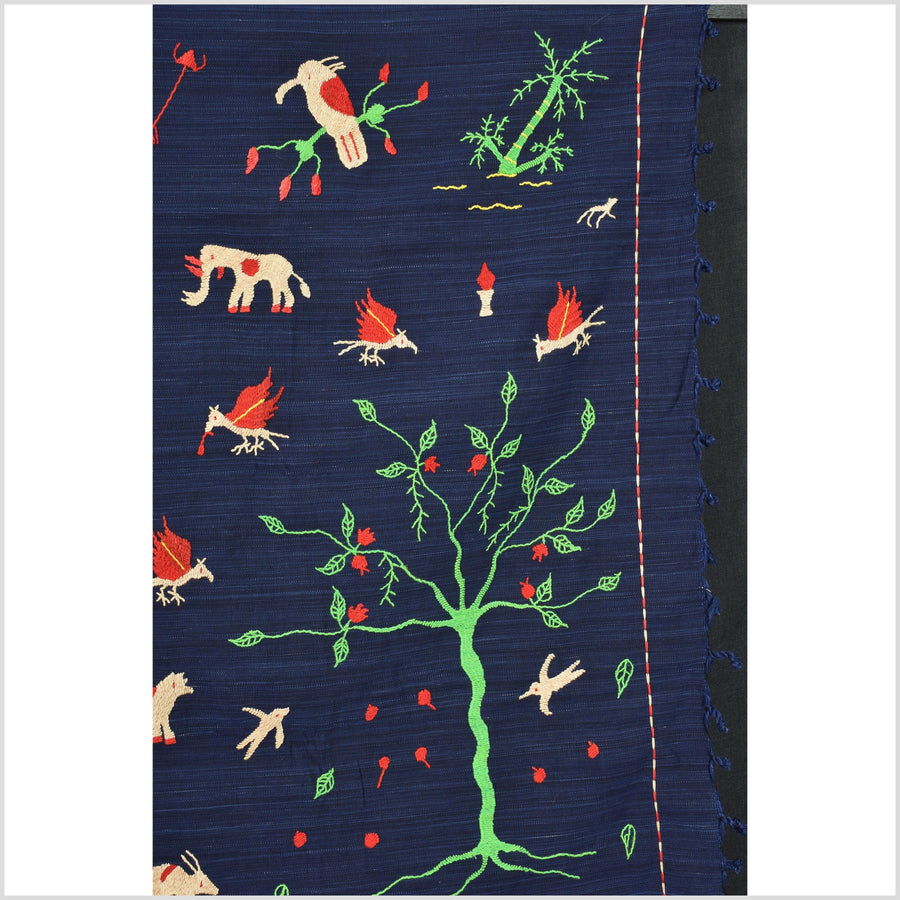 Cobalt blue Naga tribal textile cotton story quilt jungle hut embroidered boho Burma hill tribe tapestry Thailand India EC165