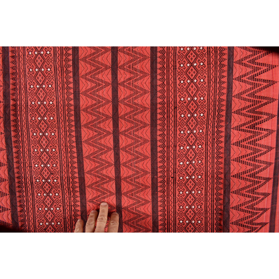 Red & black tribal home decor ethnic Naga blanket minimalist neutral handwoven cotton throw boho Thailand Burma India tapestry EC35