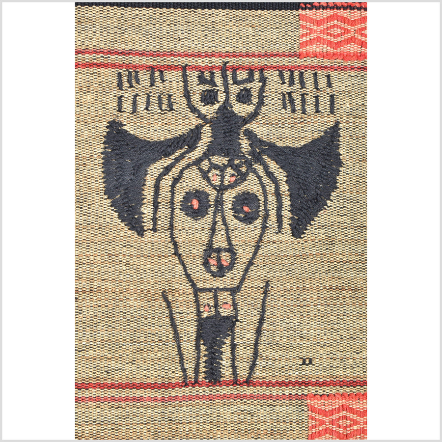 Vintage cotton warrior quilt, Naga tribal textile, indgo blue, red, tan colored ethnic home decor blanket, embroidered ethnic quilt EC94