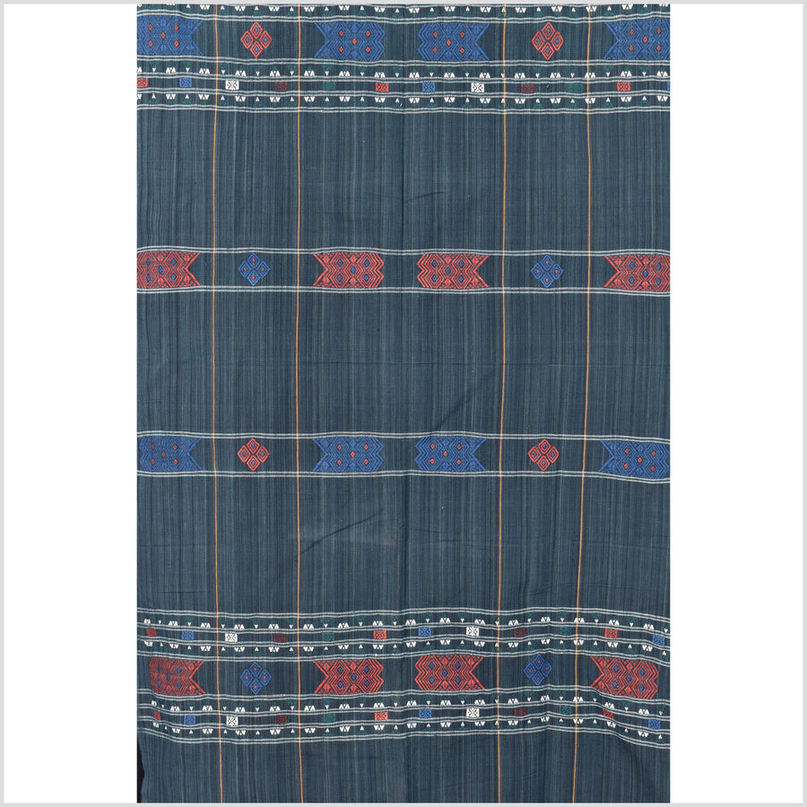 Special, hard to find indigo blue Naga minority textile, ethnic tribal home decor blanket, handwoven cotton bed throw Burma boho Chin India textile EC96
