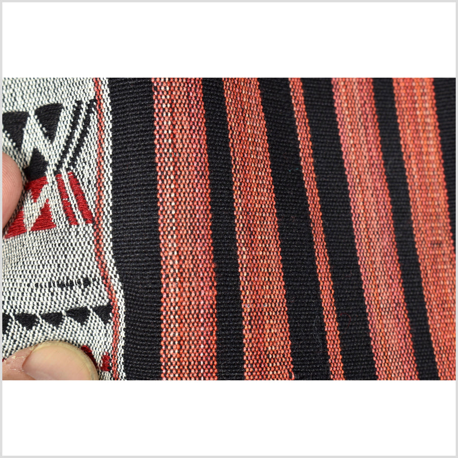 Tribal home decor ethnic Naga blanket, geometric stripe gray black red handwoven cotton throw boho Thailand Burma India tapestry EC98