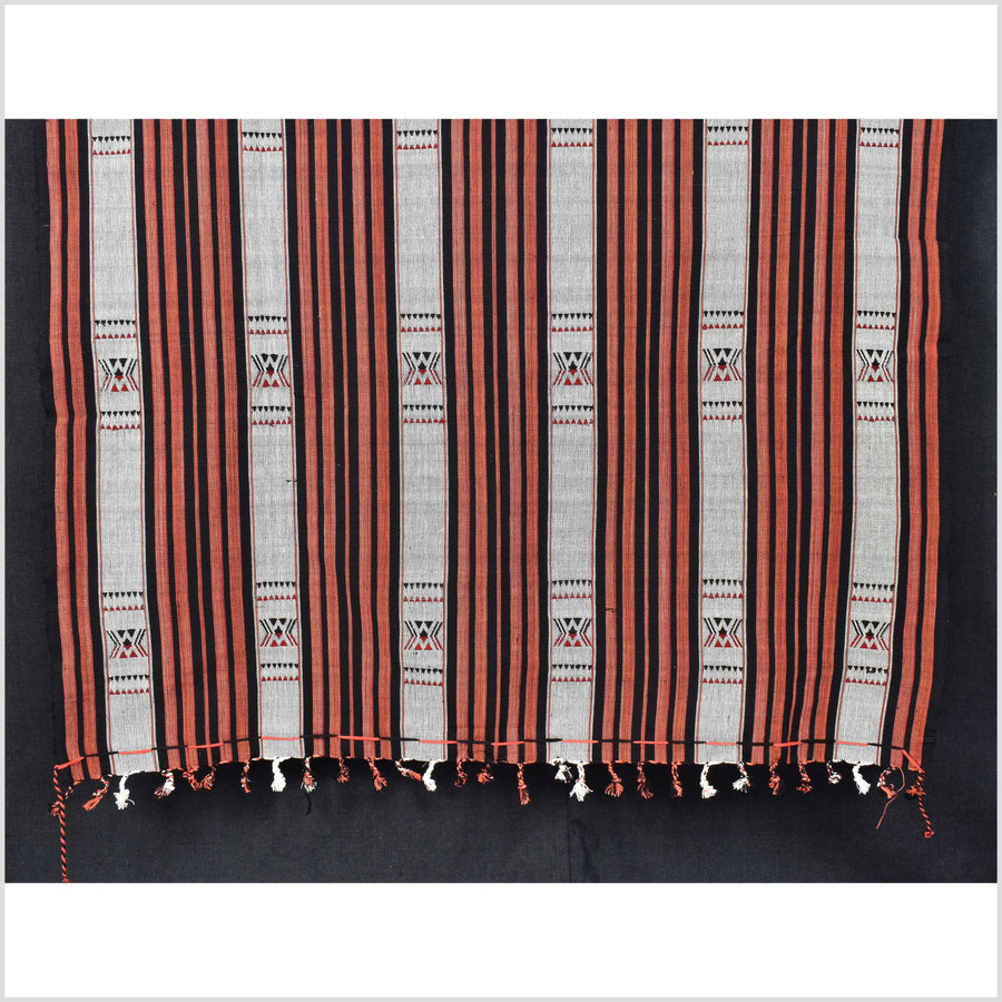Tribal home decor ethnic Naga blanket, geometric stripe gray black red handwoven cotton throw boho Thailand Burma India tapestry EC98