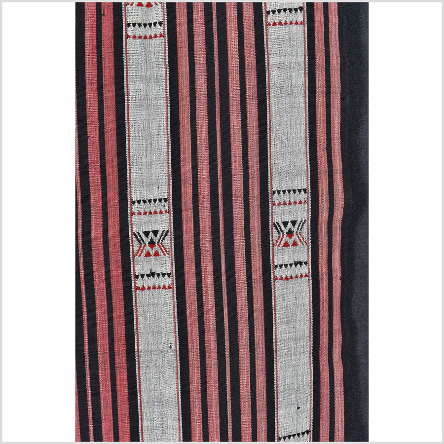 Tribal home decor ethnic Naga blanket, geometric stripe gray black red handwoven cotton throw boho Thailand Burma India tapestry EC99