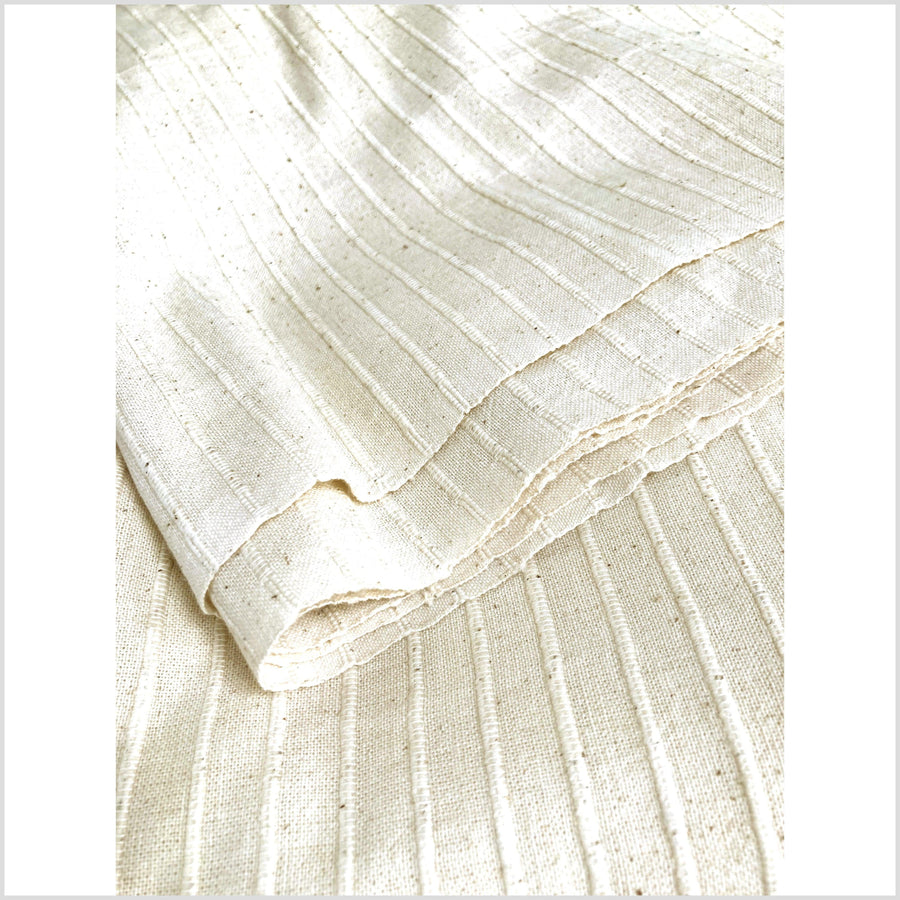 Unbleached, neutral handwoven textured cotton fabric, medium-weight, raised, ribbed texture, neutral Thai woven craft supply, Fabric By The 10 Yard PHA265