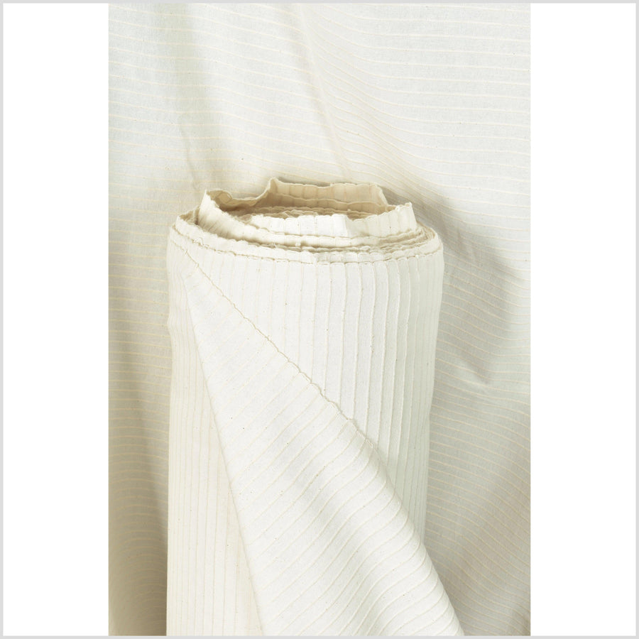 White ribbed, neutral handwoven textured cotton fabric, medium-weight, raised texture, natural Thai woven craft supply by the yard PHA362