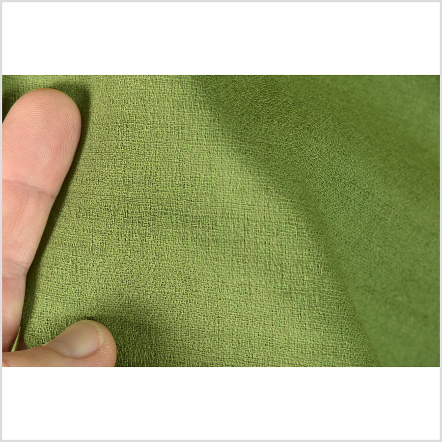 Textured woven spring green cotton fabric, rustic handwoven style, washed, soft and airy, Thai woven craft by the 10 yards PHA370