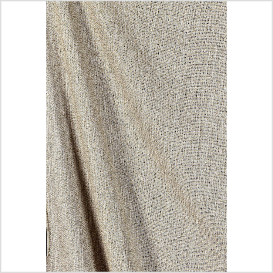 Warm ecru tan, two-tone kinky stretch cotton, loose weave crochet effect, textured hand feel fabric, sold by the yard, PHA373