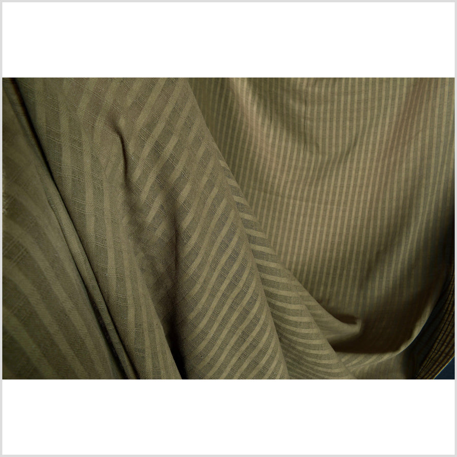 Muted earthen brown woven cotton fabric, window pane pattern, light weight, semi sheer, Thai cloth by the yard PHA380