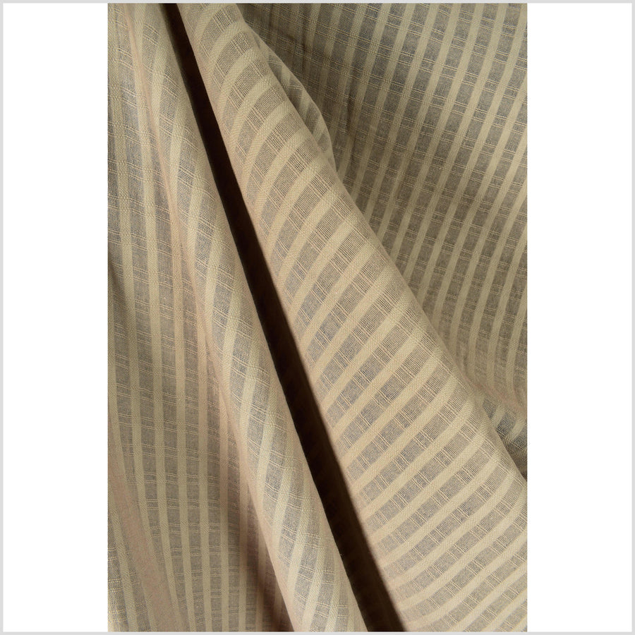 Neutral, soft beige woven cotton fabric, window pane pattern, light weight, semi sheer, Thai cloth by the yard PHA389