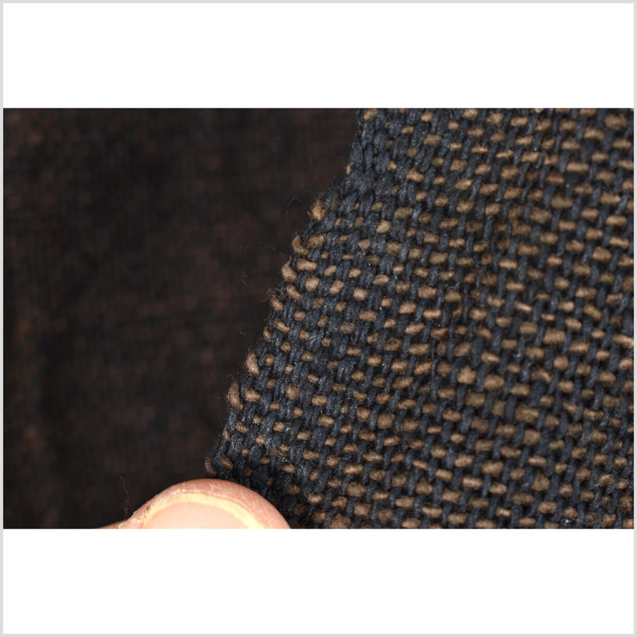 Dark, tamarind brown & black, handwoven fat weave, 100% cotton, two-tone fabric, medium-weight, Thailand craft, sold per yard PHA402