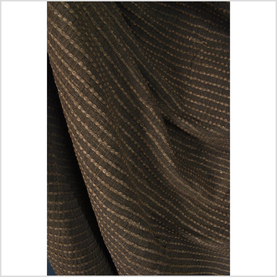 Rich, vibrant chocolate honey brown, handwoven super-texture, 100% cotton fabric, embroidered, raised striping, Thailand craft, sold per yard PHA403