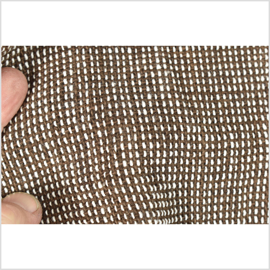 Rugged brown and white handwoven fat weave, 100% cotton neutral earth tone fabric, dashed line, natural color Thai craft, by the yard PHA404