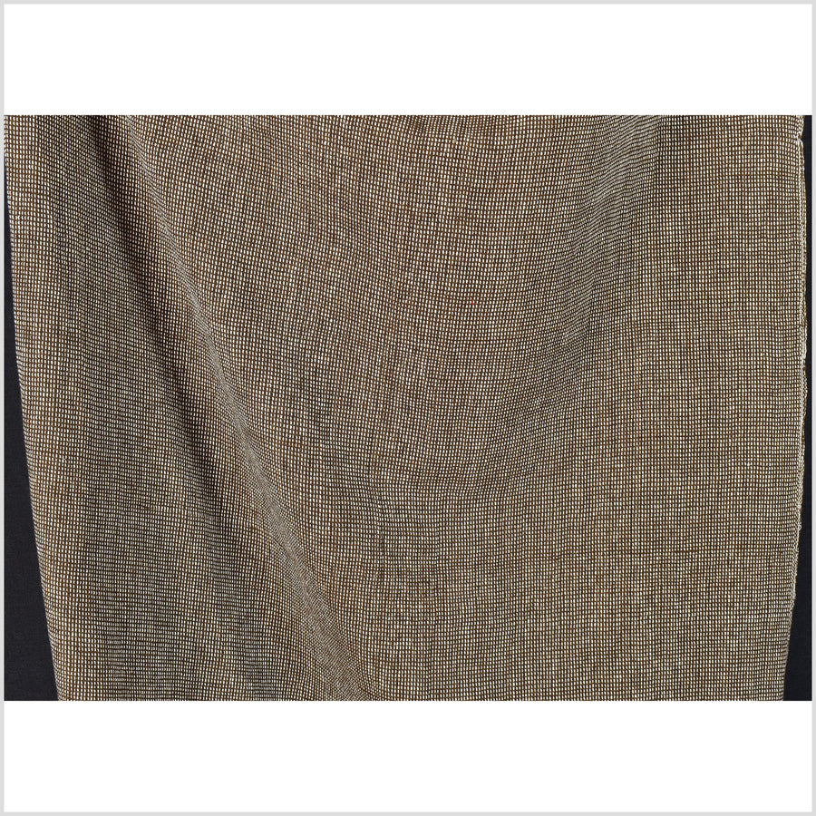 Rugged brown and white handwoven fat weave, 100% cotton neutral earth tone fabric, dashed line, natural color Thai craft, by the yard PHA404