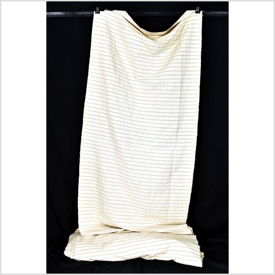 Rustic beige, off-white & warm mocha, neutral minimalist cotton fabric, geometric stripe pattern, unbleached Thai canvas, fabric by the yard, PHA405