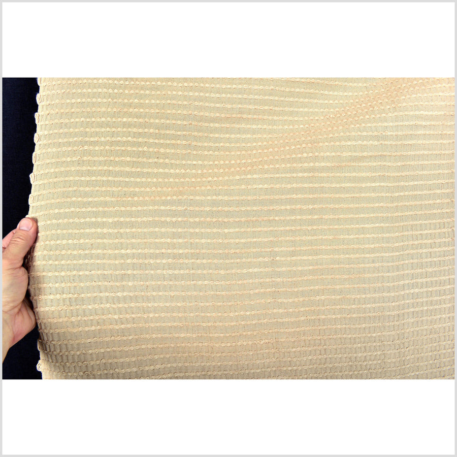 Pale golden ocher, handwoven super-texture, 100% cotton fabric, embroidered, raised striping, Thailand craft, sold per yard PHA406