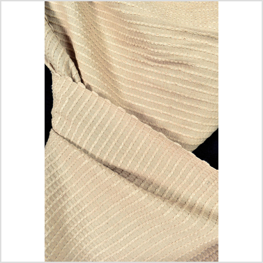 Pale golden ocher, handwoven super-texture, 100% cotton fabric, embroidered, raised striping, Thailand craft, sold per yard PHA406