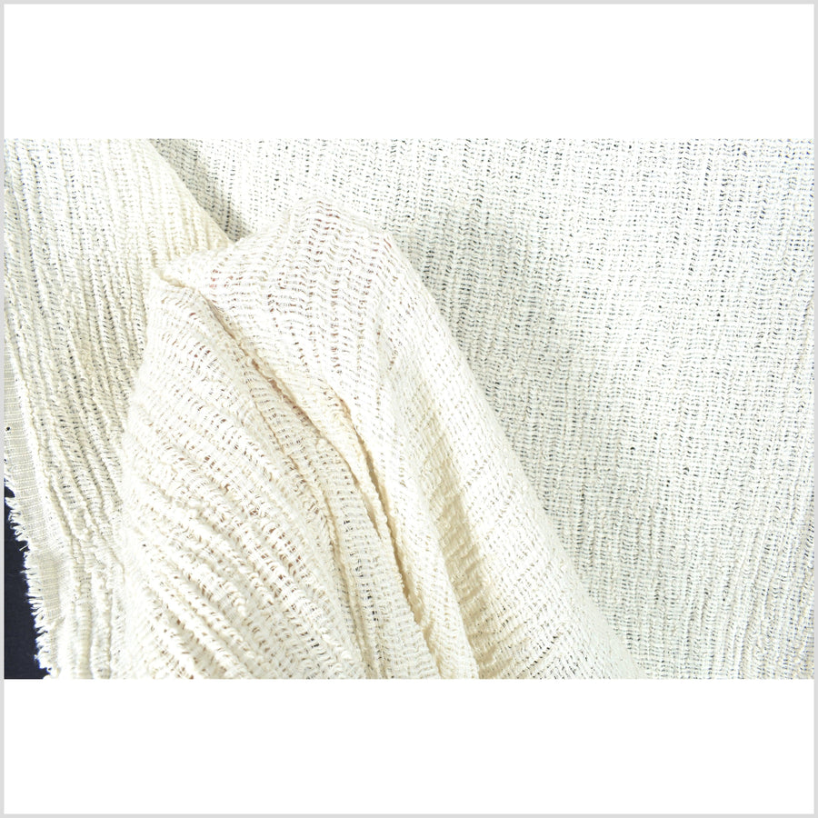 Kinky unbleached stretch cotton, loose weave crochet effect, neutral off-white fabric, sold by 10 yards, PHA52