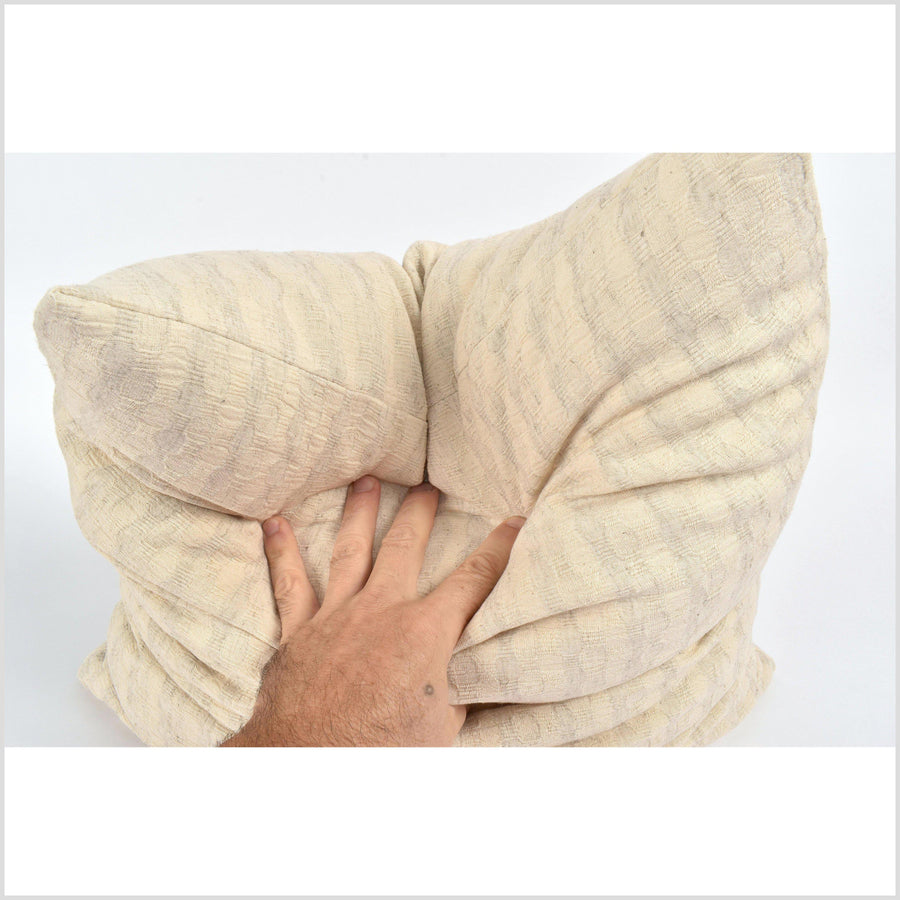 100% cotton 20 in. square decorative pillow, neutral beige, cream striped pattern VV18