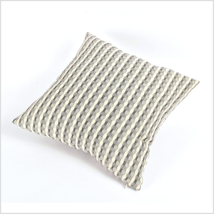 100% cotton 20 in. square decorative pillow, neutral gray and cream striped pattern VV16