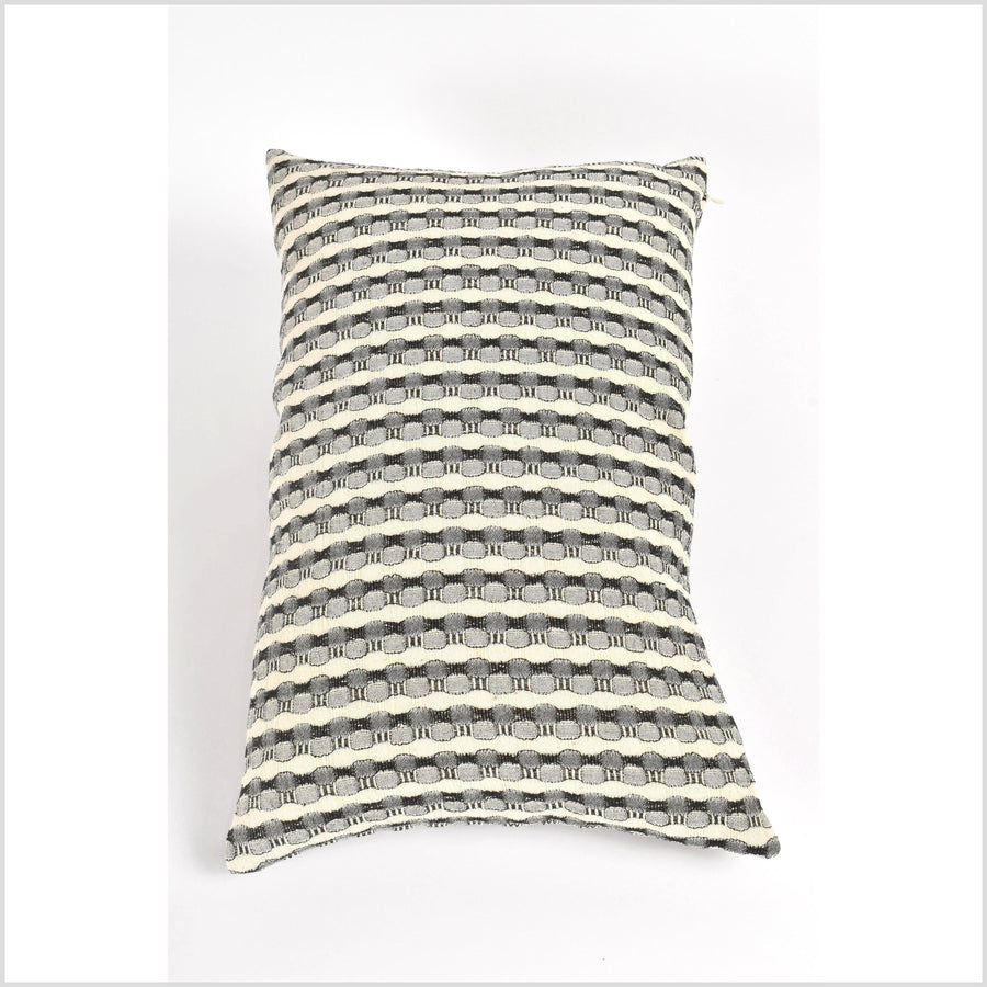 100% cotton 22 in. lumbar decorative pillow, neutral black and cream striped pattern VV1