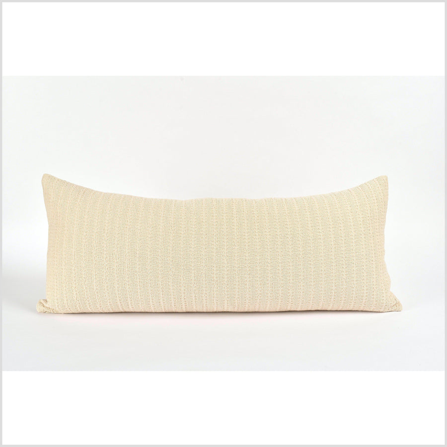 100% cotton 35 in. long lumbar decorative pillow, neutral beige, cream crochet cable knit pattern VV10