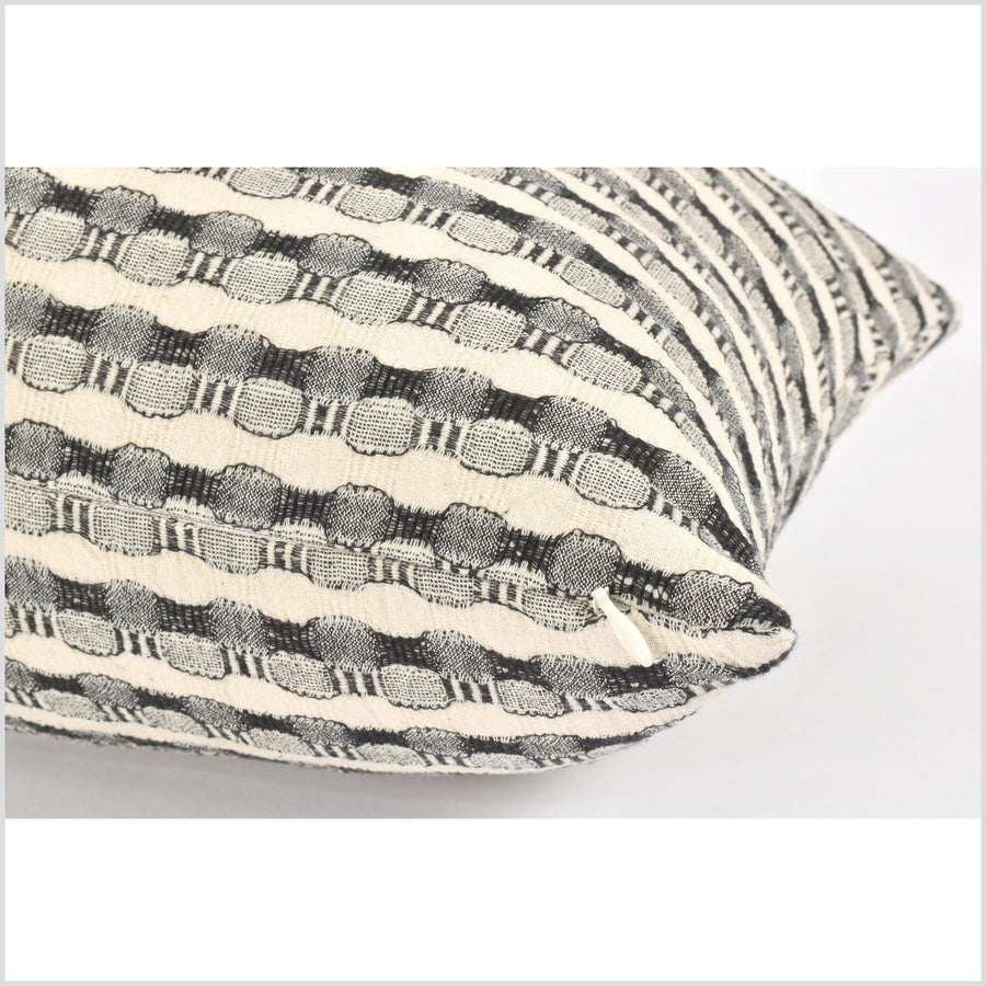 100% cotton 36 in. lumbar decorative pillow, neutral black, beige, cream striped pattern VV7