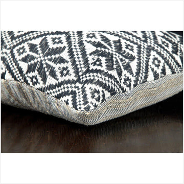 14 x 22 inch lumbar throw pillow, traditional Laos tribal textile, hand woven cotton black white ethnic fabric, decorative cushion. SUN7