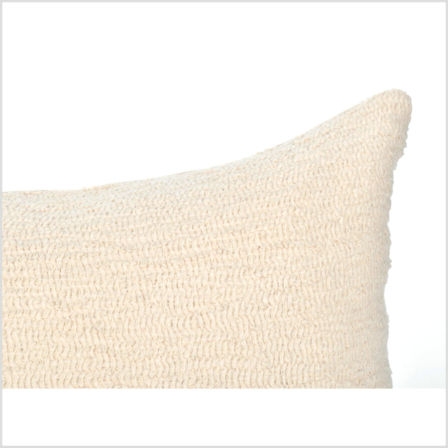 14 x 31 inch bed pillow, ethnic long lumbar cushion, kinky super textured unbleached neutral color cotton fabric PP71