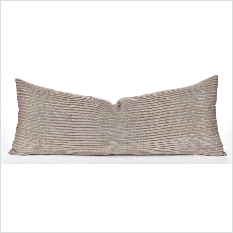 14 x 36 in. bed pillow, ethnic long lumbar cushion, stripe gray, brown, tribal handwoven cotton pillowcase, natural organic dye PP79