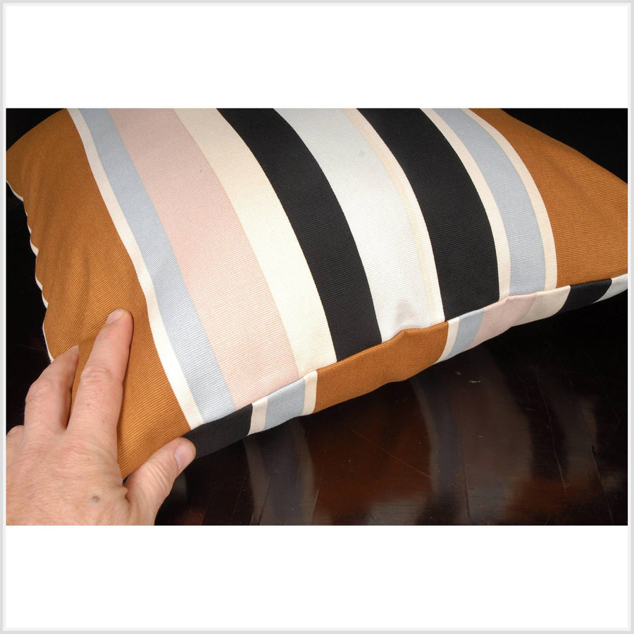 20 inch square throw pillow striped cotton canvas boho blanket decorative cushion black white brown pink gray pattern retro art deco DE24