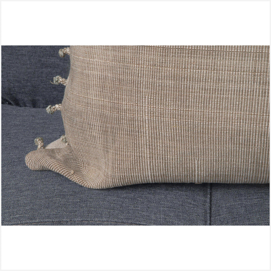 Amazing Naga handwoven cotton textile cushion 61 in. x 17 in. long lumbar pillow in beige and cream with ribbed texture includes INSERT BN79