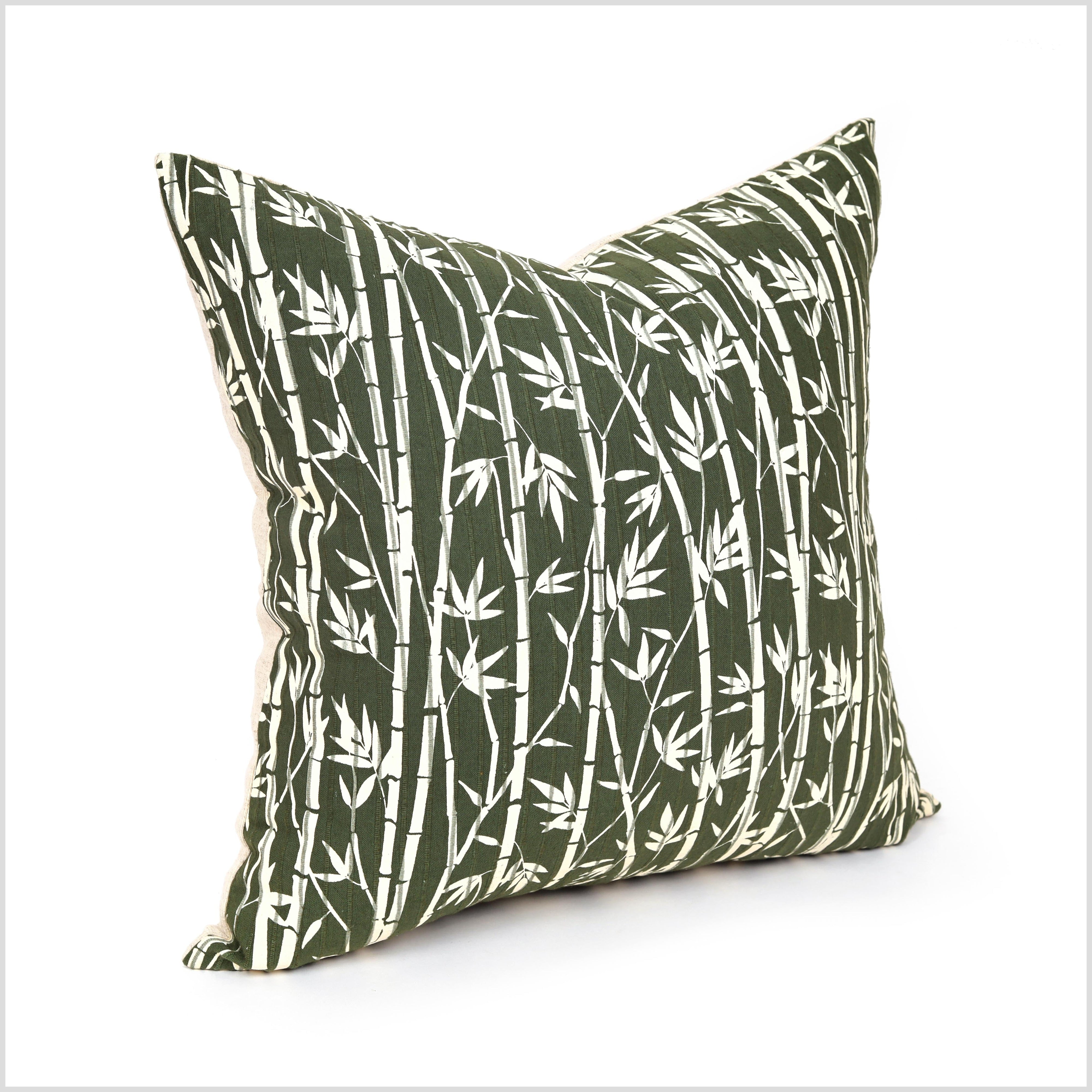 Handwoven solid olive green w/ green stripe cotton throw pillow