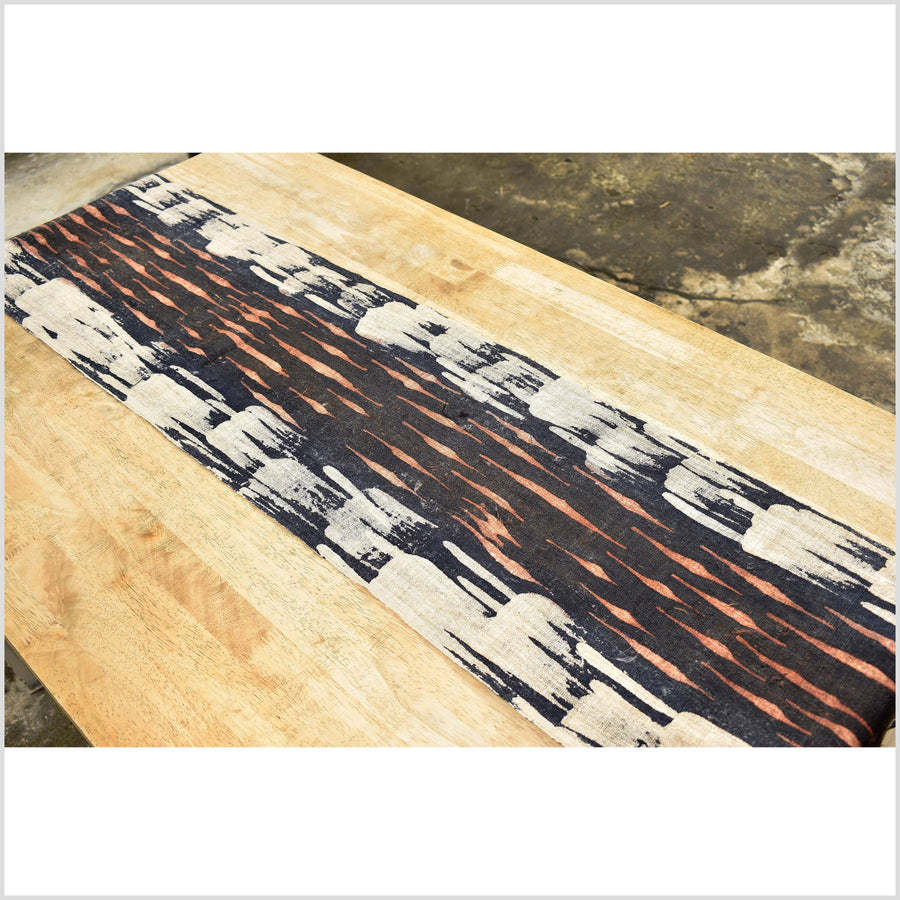 Batik hemp roll, handmade, hand-painted abstract graphic runner, brown, black, beige organic Dada design RN61