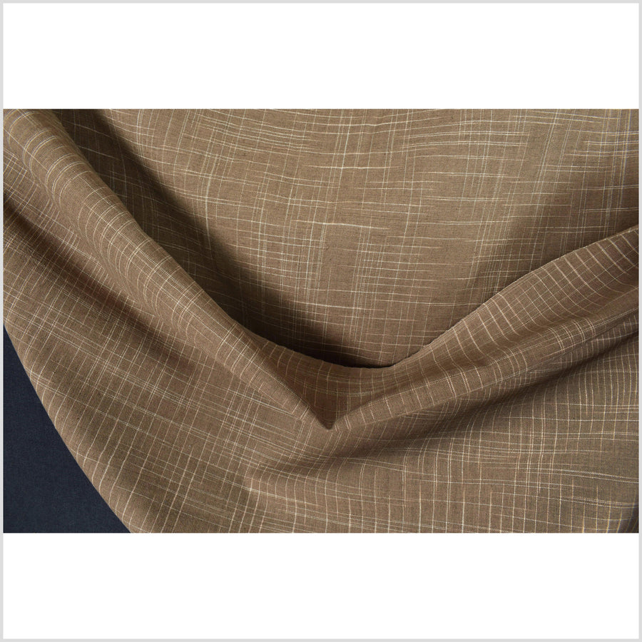 Beautiful earth brown, crosscheck pattern neutral handwoven cotton fabric, medium weight organic dye, Thailand craft, sold by the yard PHA330-10