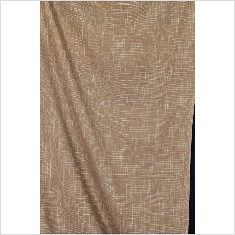 Beautiful earth brown, crosscheck pattern neutral handwoven cotton fabric, medium weight organic dye, Thailand craft, sold by the yard PHA330-10