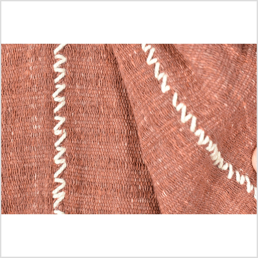 Chalky, rust-orange color, handwoven Hmong tribal runner, Thailand ethnic hill tribe fabric, boho minimalist home decor table textile RN33