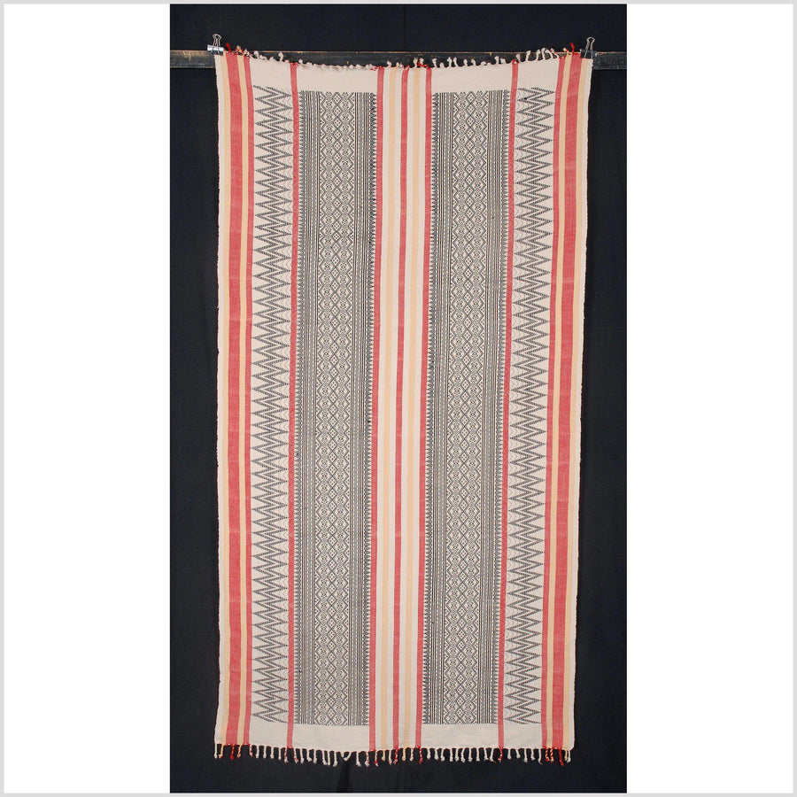 Cotton fabric supply Tribal Naga blanket cream white black red yellow tapestry ethnic handwoven throw Hmong pillow boho India textile CC78