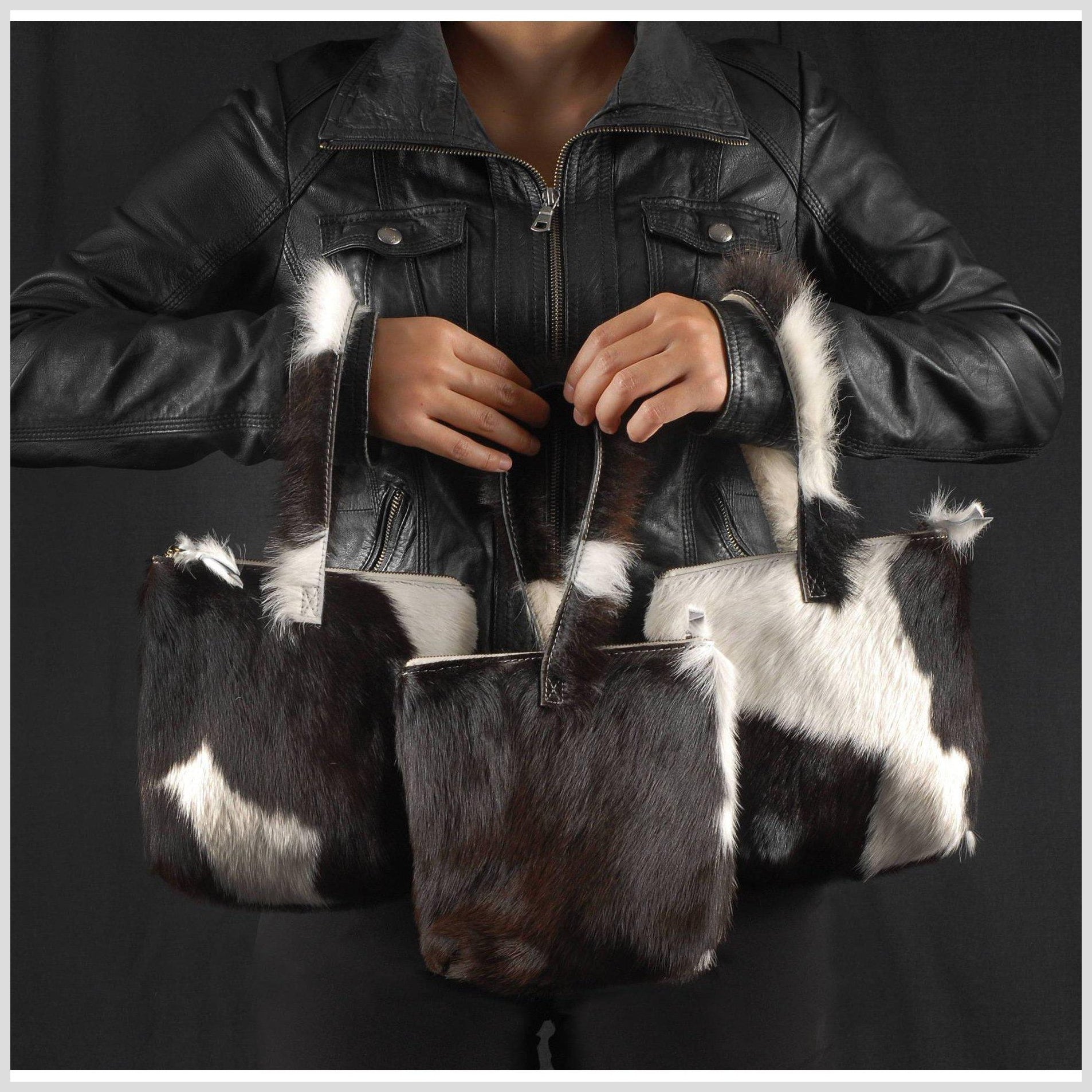 Cow fur cowhide leather wrist bag soft fur leather clutch small leather  hand bag zipper top cotton lining cell phone pocket coin bag western